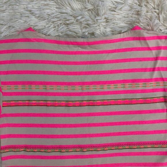 J. Crew Neon Pink Stitchwork Stripe top Embroidery 100% Cotton Size Medium - Picture 5 of 9